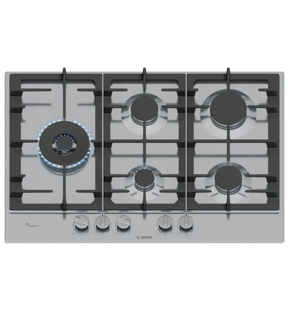 Bosch Serie 6 PCS7A5I90 Piano Cottura a gas: 5 Fuochi | 75 cm | Inox | Griglie in Ghisa