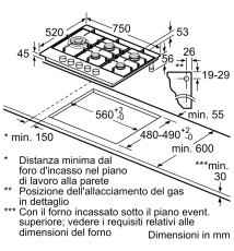 Bosch Serie 6 PCS7A5I90 Piano Cottura a gas: 5 Fuochi | 75 cm | Inox | Griglie in Ghisa