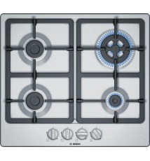 Bosch Serie 4 PGH6B5B90 Piano Cottura a gas: 4 Fuochi | 60 cm | Inox | Griglie in Ghisa