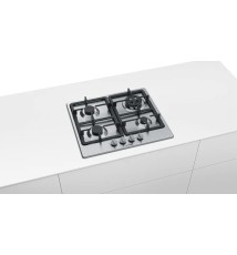 Bosch Serie 4 PGH6B5B90 Piano Cottura a gas: 4 Fuochi | 60 cm | Inox | Griglie in Ghisa
