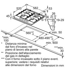Bosch Serie 4 PGH6B5B90 Piano Cottura a gas: 4 Fuochi | 60 cm | Inox | Griglie in Ghisa