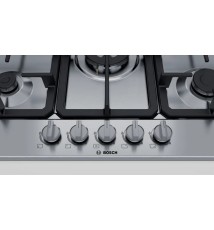 Bosch Serie 4 PGQ7B5B90 Piano Cottura a gas: 5 Fuochi | 75 cm | Inox | Griglie in Ghisa