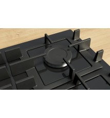 Bosch Serie 4 PNP6B6K40 Piano Cottura a gas: 4 Fuochi | 60 cm | Vetro Nero | Griglie in Ghisa