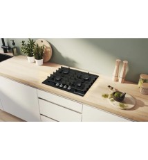 Bosch Serie 4 PNP6B6K40 Piano Cottura a gas: 4 Fuochi | 60 cm | Vetro Nero | Griglie in Ghisa
