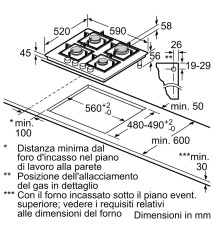 Bosch Serie 4 PNP6B6K40 Piano Cottura a gas: 4 Fuochi | 60 cm | Vetro Nero | Griglie in Ghisa