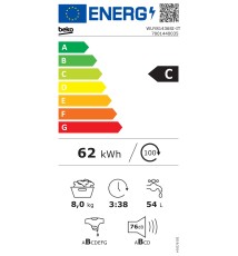 Beko WUY81436SI-IT Lavatrice carica frontale: 8Kg | Classe C | Vapore | 1400 Rpm |