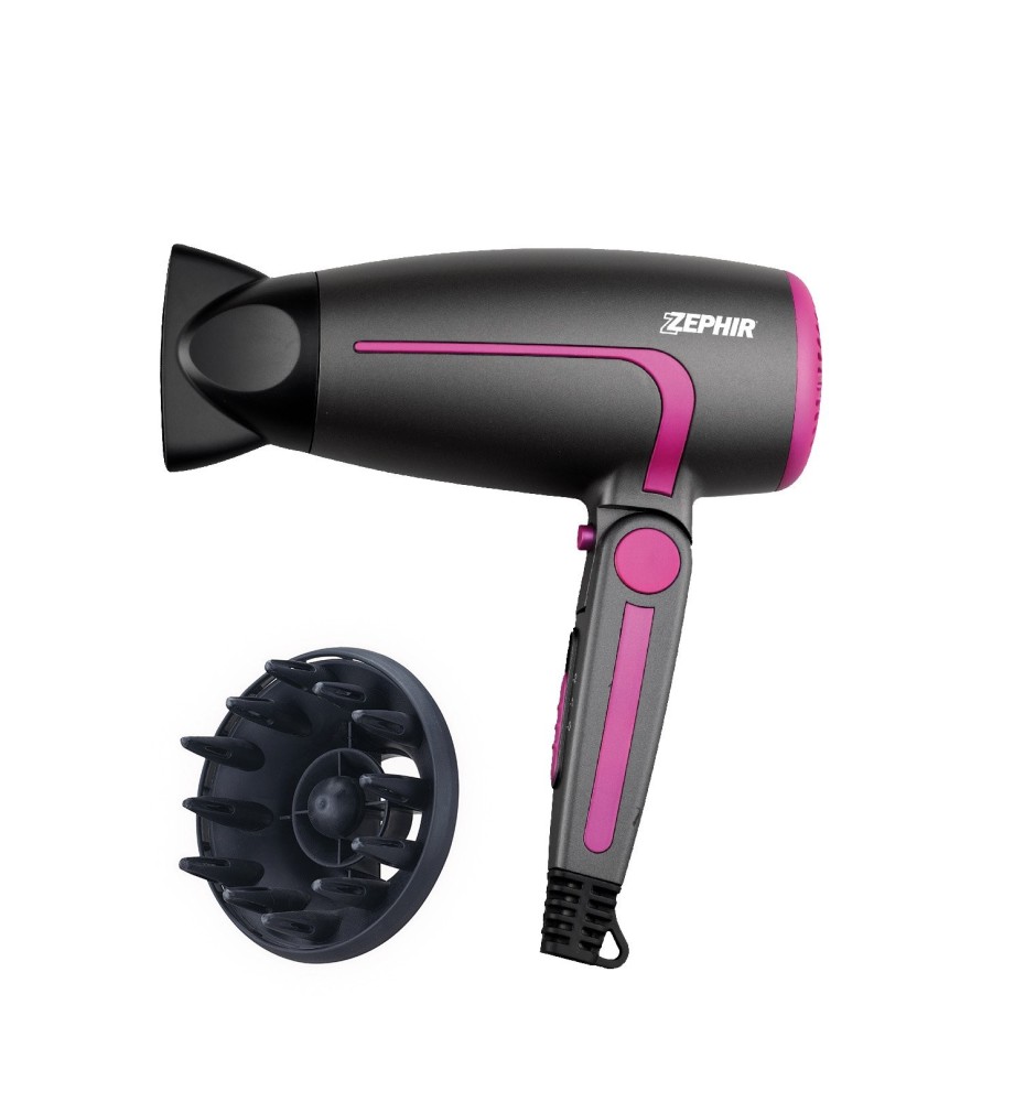 Zephir ZHB1600 Asciugacapelli Con Manico Pieghevole 1600W Con Diffusore