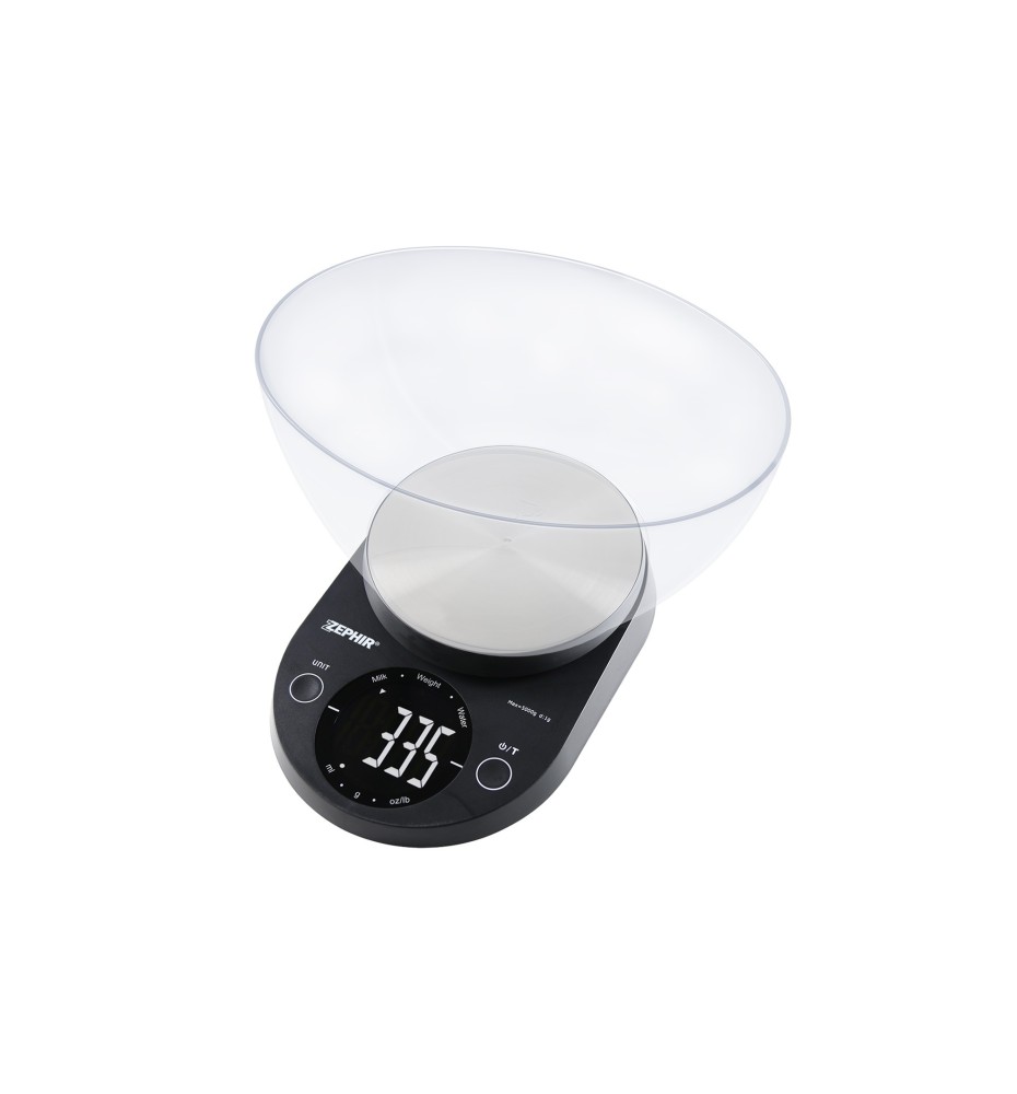 Zephir ZHS511 Bilancia da Cucina Elettronica con Ciotola 2,5 Litri Max 5 Kg Nero