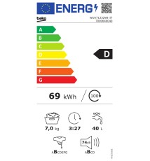 BEKO WUX71232WI-IT Lavatrice carica frontale: 7 Kg | Classe D | Programmi 15 | 1200 Rpm | SteamCure